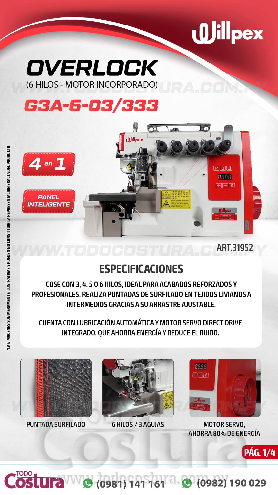 OVERLOCK (6 HILOS) WILLPEX G3A-6-03/333 (MOTOR INCORPORADO)
